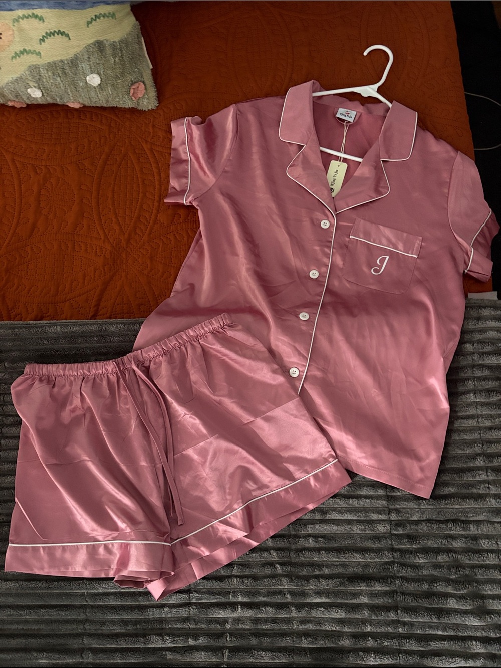 NWT Silky Rose Pink Short PJ Set with Contrast Piping